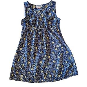 90s La Belle blue and yellow floral dress medium